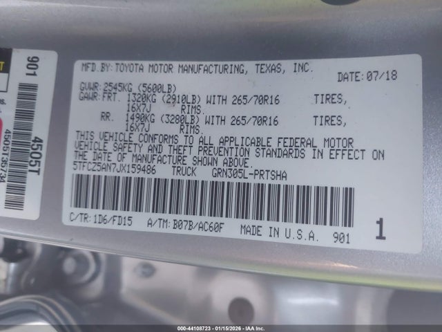 5TFCZ5AN7JX159486 Toyota Tacoma Trd Off Road