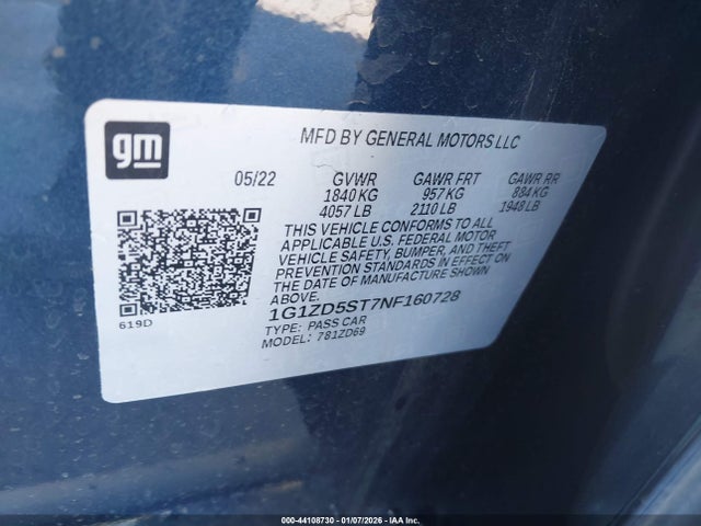 1G1ZD5ST7NF160728 Chevrolet Malibu Fwd Lt