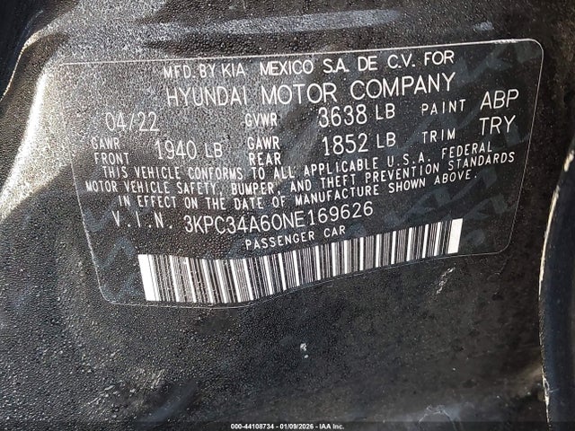 Hyundai Accent Limited 2022 3KPC34A60NE169626 Image 9