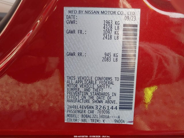 1N4BL4EV6RN326144 Nissan Altima Sl Fwd