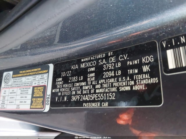 3KPF24AD5PE551152 KIA FORTE LX