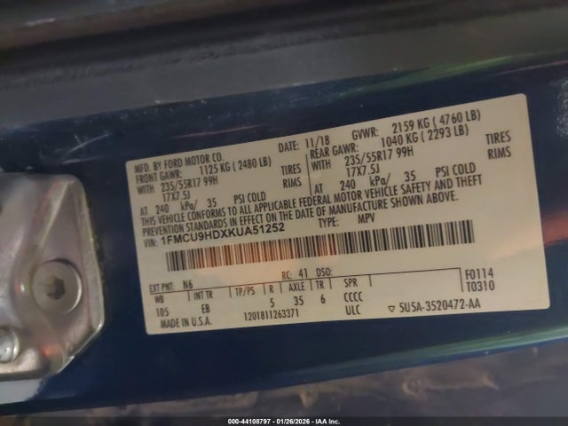 1FMCU9HDXKUA51252 Ford ESCAPE SEL