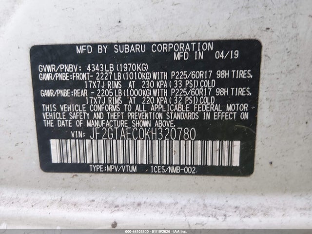 Subaru Crosstrek 2.0i Premium 2019 JF2GTAEC0KH320780 Image 9