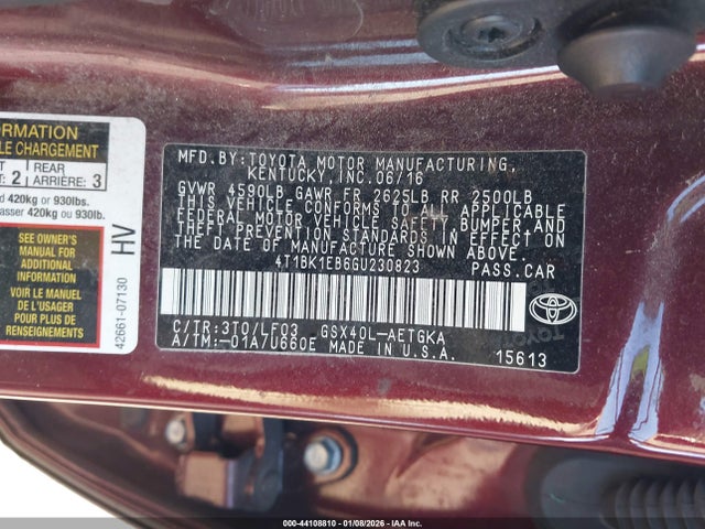 4T1BK1EB6GU230823 Toyota Avalon Xle Premium