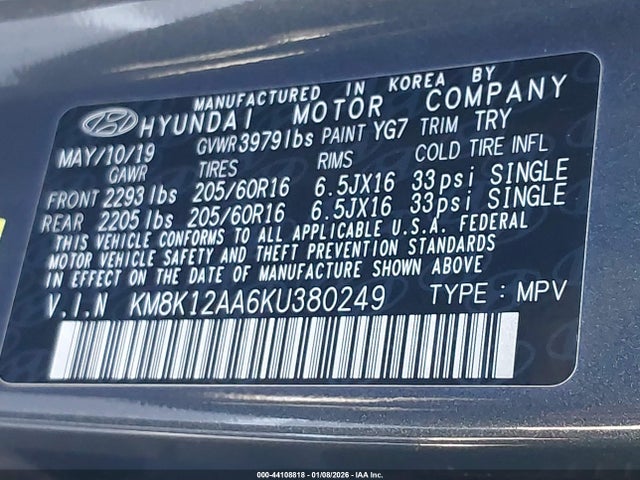 KM8K12AA6KU380249 Hyundai Kona Se