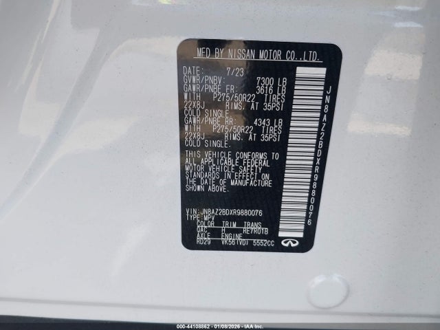 2024 Infiniti Qx80 Sensory მანქანა იყიდება აუქციონზე, vin: JN8AZ2BDXR9880076, აუქციონის ნომერი: 44108862