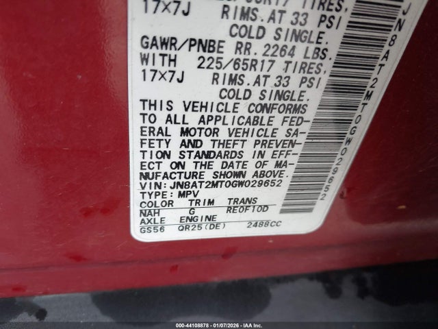 JN8AT2MT0GW029652 Nissan ROGUE S
