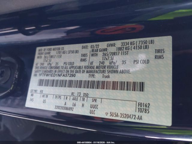 2022 FORD F-150 1FTFW1ED1NFA57290 Photo 8