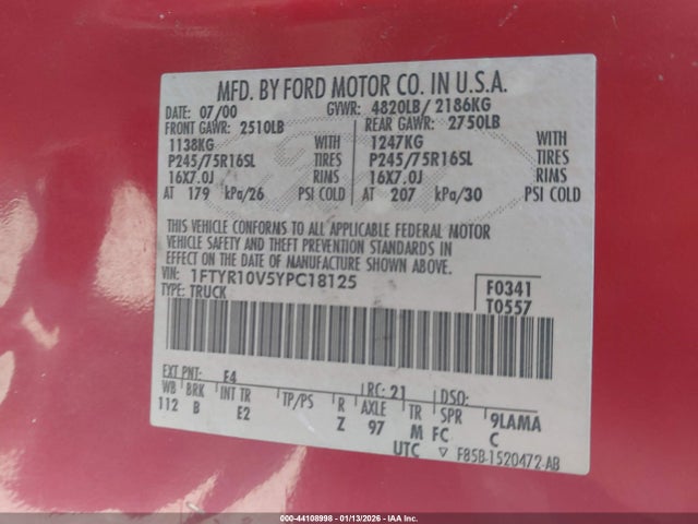 2000 FORD RANGER 1FTYR10V5YPC18125 Photo 8