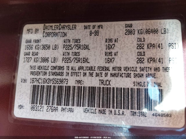 2000 DODGE RAM 1500 1B7HC16X3YS569073 Photo 8