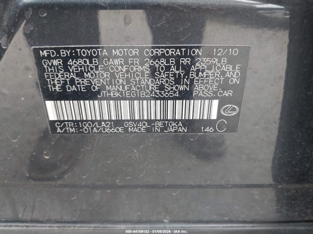 Продаж на аукціоні авто 2011 Lexus Es 350, vin: JTHBK1EG1B2433654, номер лоту: 44109152