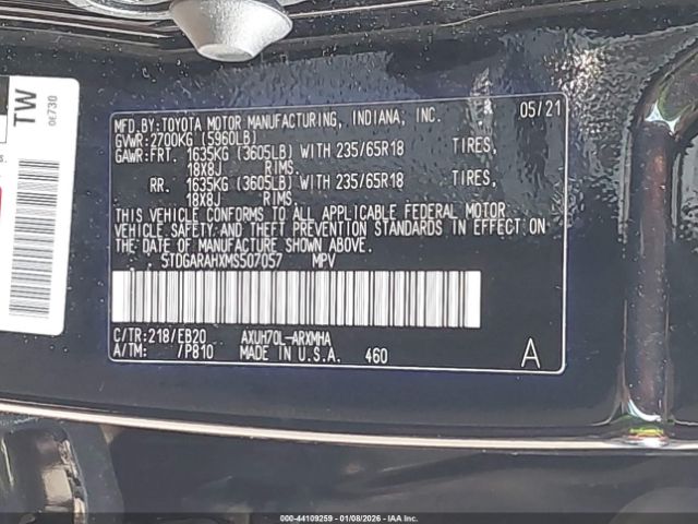 2021 TOYOTA HIGHLANDER 5TDGARAHXMS507057 Photo 8
