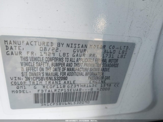 3N1CP5BV6NL532090 Nissan Kicks S Xtronic Cvt