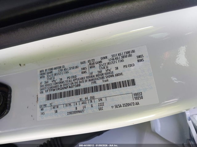 1FTFW1RG6NFA07389 Ford F-150 Raptor