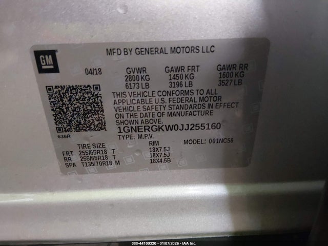 1GNERGKW0JJ255160 Chevrolet Traverse 1lt