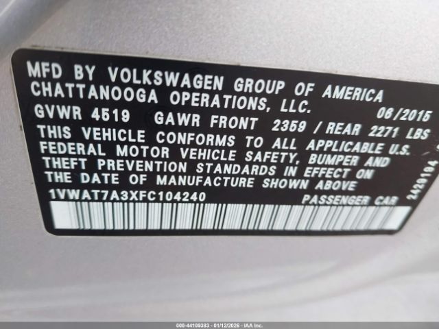 2015 VOLKSWAGEN PASSAT 1VWAT7A3XFC104240 Photo 8