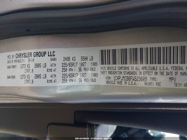 44109445 :رقم المزاد ، 1C4PJMCB6FW523609 vin ، 2015 Jeep Cherokee Latitude مزاد بيع