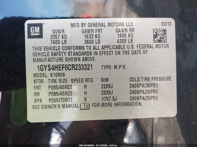 Продаж на аукціоні авто 2012 Cadillac Escalade Esv Luxury, vin: 1GYS4HEF6CR233321, номер лоту: 44109456