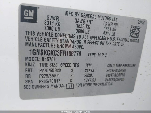 1GNSKCKC3FR108779 Chevrolet Tahoe Ltz