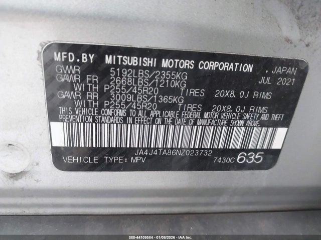 2022 MITSUBISHI OUTLANDER JA4J4TA86NZ023732 Photo 8