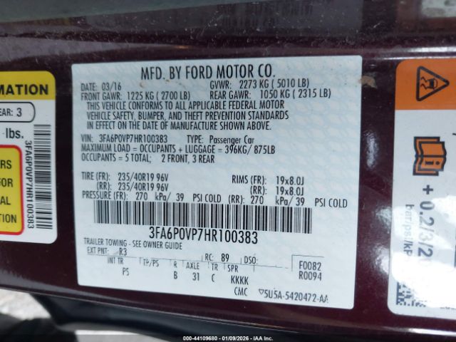 2017 FORD FUSION 3FA6P0VP7HR100383 Photo 8