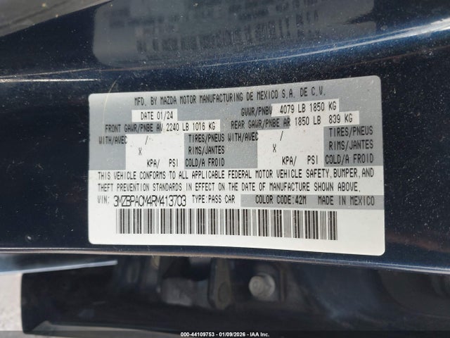 44109753 :رقم المزاد ، 3MZBPACM4RM413703 vin ، 2024 Mazda Mazda3 2.5 S Preferred مزاد بيع