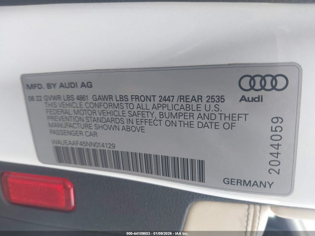 Aukcja sprzedaży 2022 Audi A4 Premium Plus 45 Tfsi S Line Quattro S Tronic, vin: WAUEAAF45NN014129, numer aukcji: 44109853