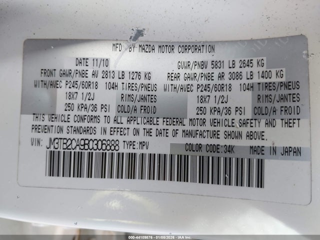 Продажа на аукционе авто 2011 Mazda Cx-9 Touring, vin: JM3TB2CA9B0306888, номер лота: 44109876