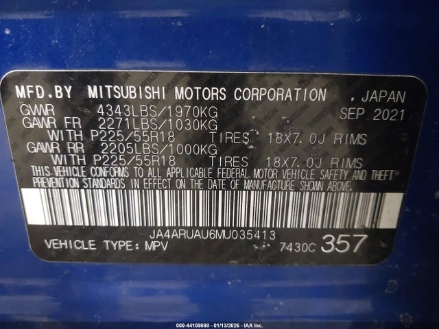 2021 MITSUBISHI OUTLANDER SPORT JA4ARUAU6MU035413 Photo 8