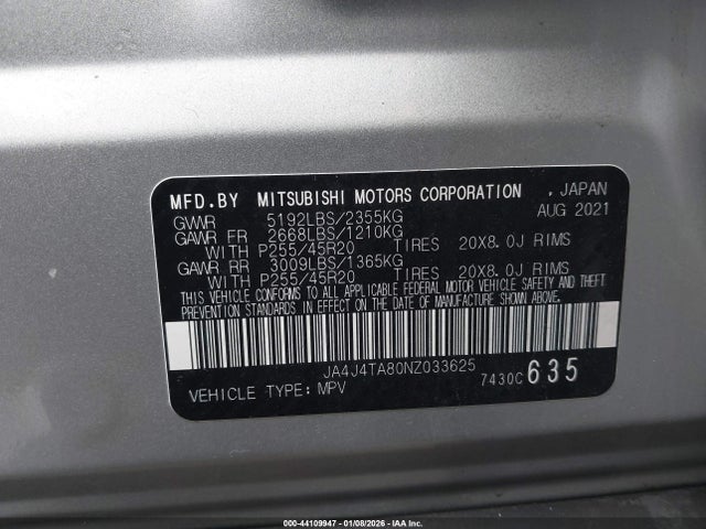 2022 MITSUBISHI OUTLANDER JA4J4TA80NZ033625 Photo 8