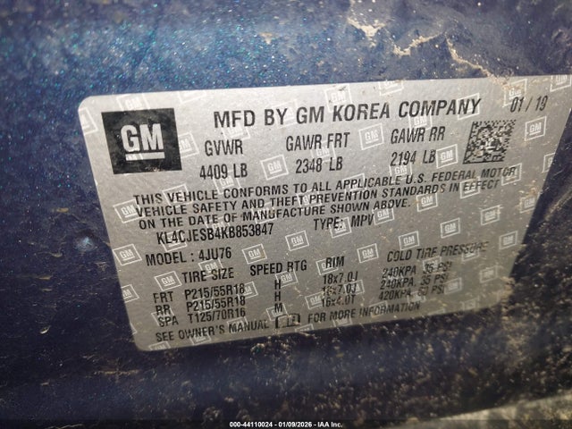 44110024 :رقم المزاد ، KL4CJESB4KB853847 vin ، 2019 Buick Encore Awd Preferred مزاد بيع