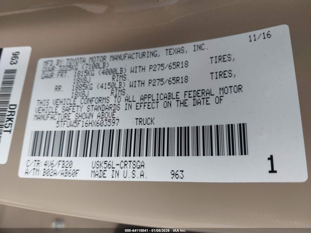 5TFUW5F16HX603597 Toyota Tundra Sr5 5.7l V8