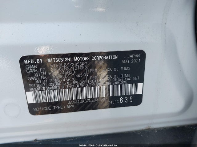 2022 MITSUBISHI OUTLANDER JA4J4UA87NZ031067 Photo 8