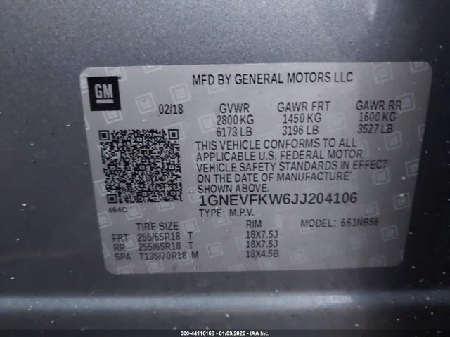 1GNEVFKW6JJ204106 Chevrolet Traverse Ls