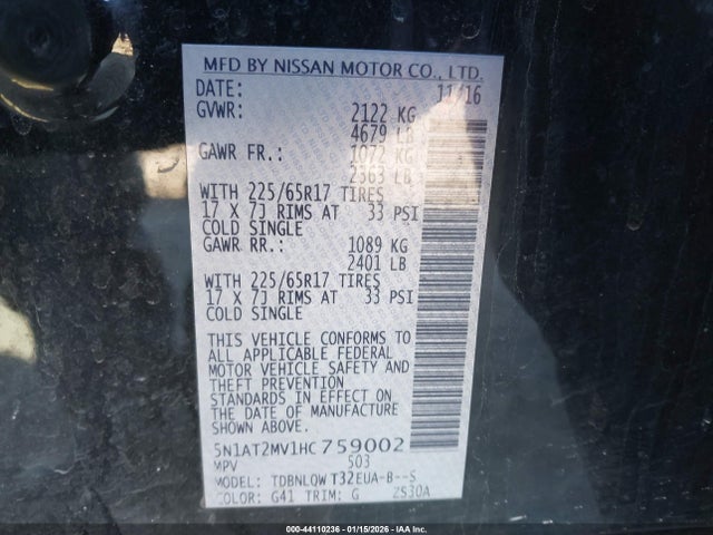 Nissan ROGUE SV 2017 5N1AT2MV1HC759002 Image 9