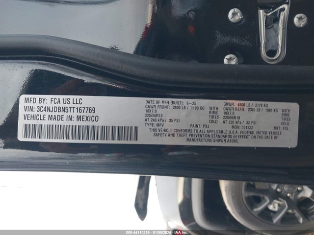 Aukcja sprzedaży 2026 Jeep Compass Latitude Altitude, vin: 3C4NJDBN5TT167769, numer aukcji: 44110259