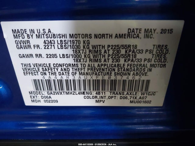 2015 MITSUBISHI OUTLANDER SPORT 4A4AR3AUXFE037462 Photo 8