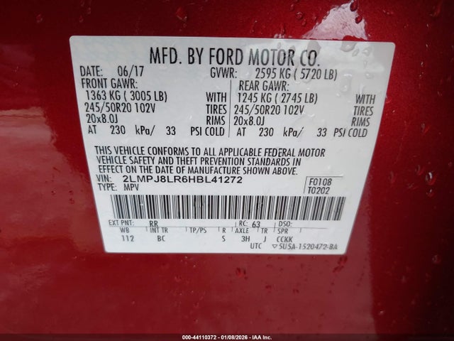 Lincoln Mkx Reserve 2017 2LMPJ8LR6HBL41272 Image 9