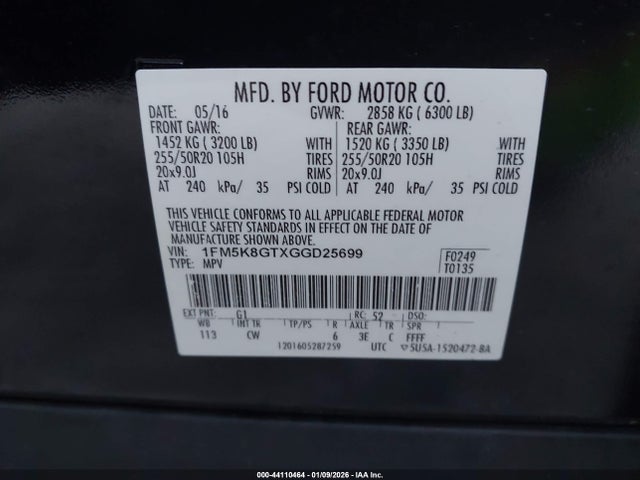 2016 FORD EXPLORER 1FM5K8GTXGGD25699 Photo 8