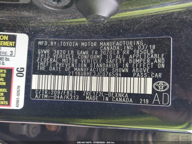 Toyota COROLLA LE 2018 2T1BURHE3JC076594 Image 9