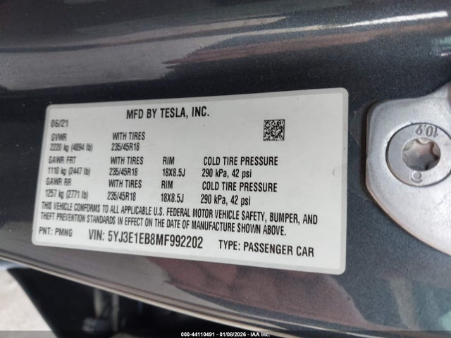 2021 TESLA MODEL 3 5YJ3E1EB8MF992202 Photo 8