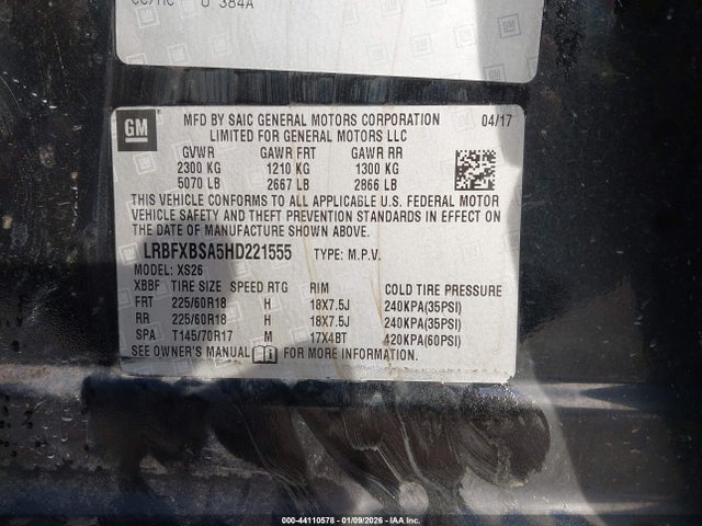 Aukcja sprzedaży 2017 Buick Envision Essence, vin: LRBFXBSA5HD221555, numer aukcji: 44110578