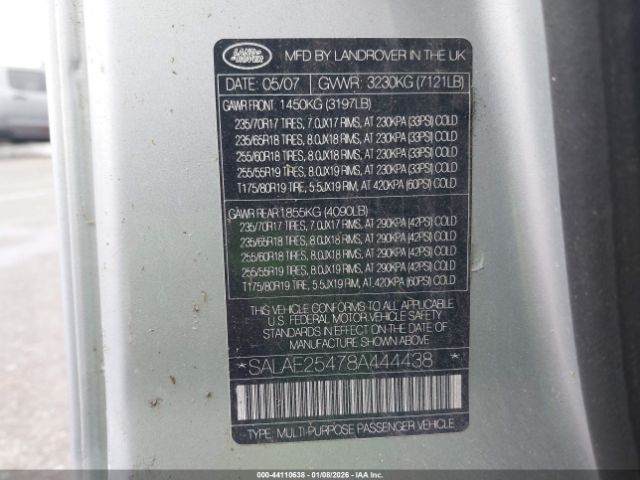 2008 LAND ROVER LR3 SALAE25478A444438 Photo 8