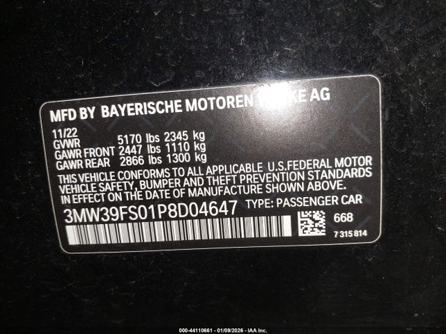 BMW 3 Series 330e Xdrive 2023 3MW39FS01P8D04647 Image 9