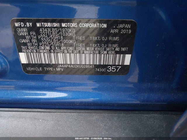 2019 MITSUBISHI OUTLANDER SPORT JA4AP4AU2KU028641 Photo 8