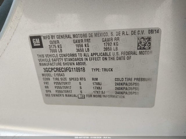 3GCPCREC9FG110918 Chevrolet Silverado 1500 1lt