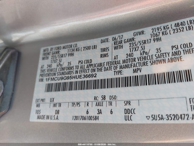 1FMCU9G95HUE36692 Ford ESCAPE SE