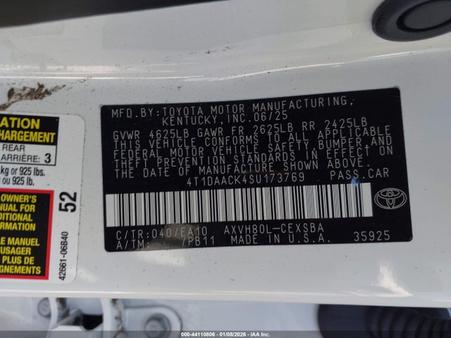 Aukcja sprzedaży 2025 Toyota Camry Se, vin: 4T1DAACK4SU173769, numer aukcji: 44110806