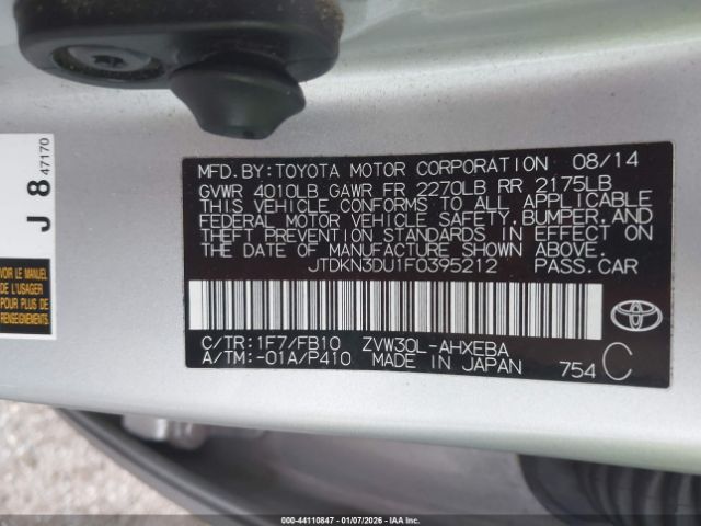 2015 TOYOTA PRIUS JTDKN3DU1F0395212 Photo 8