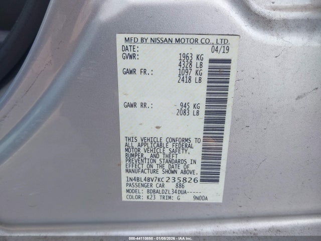 Nissan Altima 2.5 S 2019 1N4BL4BV7KC235826 Image 9